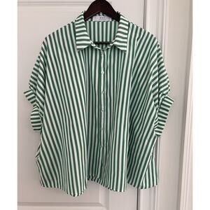 Mac collection women’s telexed fit  top shirt Sz. S white green striped